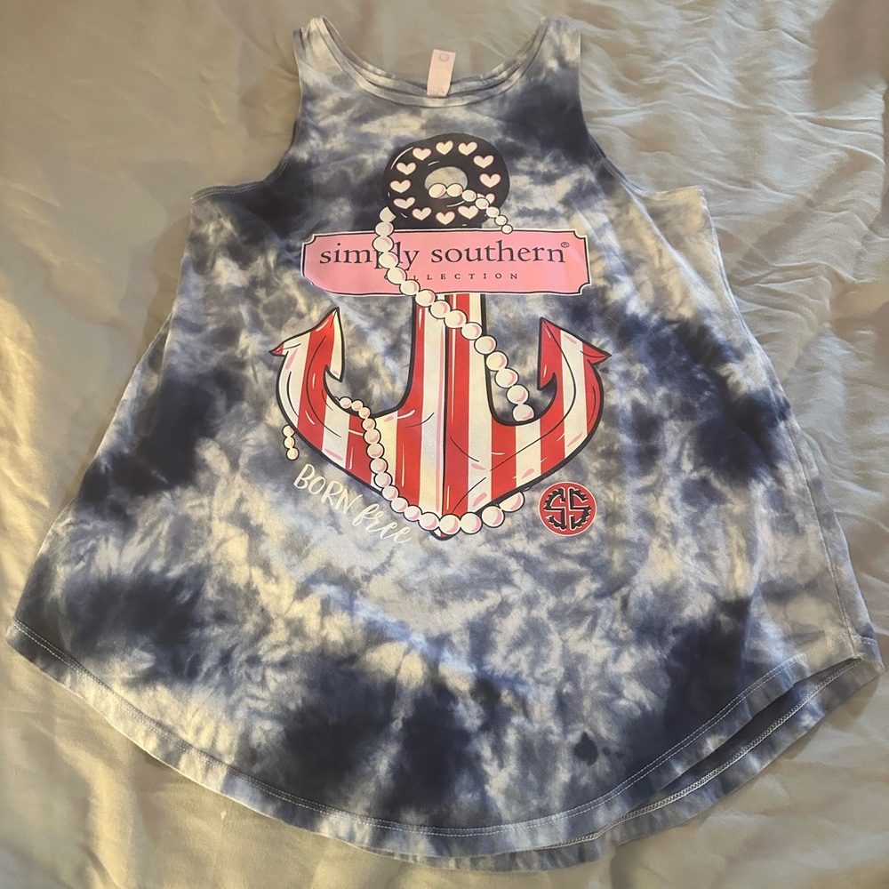Simply Southern Kids Anchor Tie-Dye Tank Top - Blue and Pink